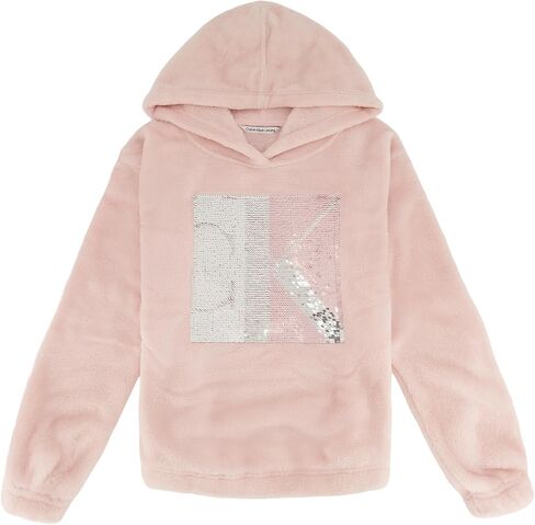 Calvin Klein Girls' Logo Sweatshirt, Pullover Fleece Hoodie, Comfortable & Straight Hem in Saudi Arabia