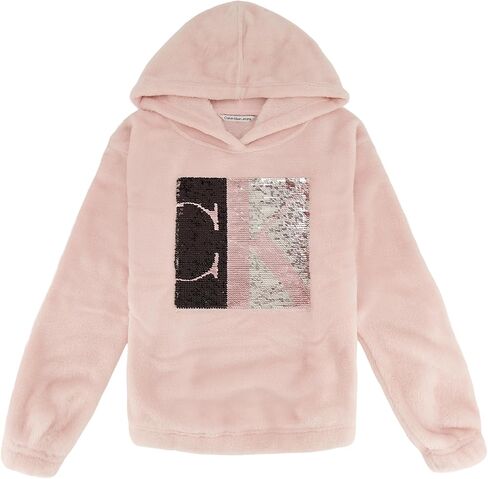 Calvin Klein Girls' Logo Sweatshirt, Pullover Fleece Hoodie, Comfortable & Straight Hem in Saudi Arabia