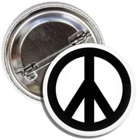 1960's Historical Replica Throwback Button Badge Pin Black and White Peace Sign Hippie Symbol Made in USA in Saudi Arabia