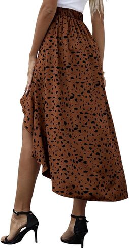 LYANER Women's Floral Printed Split High Low Ruffle Hem Elastic Waist Midi Skirt in Saudi Arabia