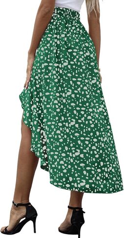 LYANER Women's Floral Printed Split High Low Ruffle Hem Elastic Waist Midi Skirt in Saudi Arabia
