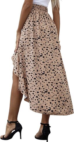 LYANER Women's Floral Printed Split High Low Ruffle Hem Elastic Waist Midi Skirt in Saudi Arabia