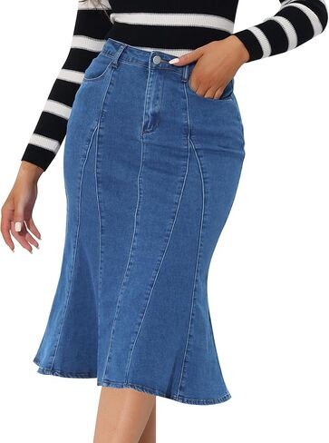 Allegra K Women's Fishtail Bodycon Skirt High Waist Long Denim Jean Skirt in Kuwait