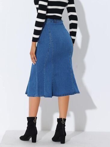 Allegra K Women's Fishtail Bodycon Skirt High Waist Long Denim Jean Skirt in Kuwait