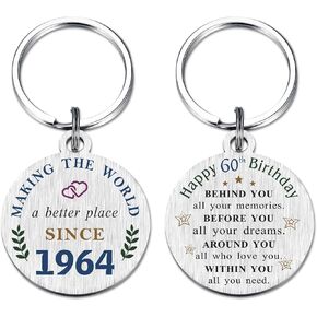 DGXMD Happy 60th Birthday Gifts - Born in 1964 Birthday Keychain - 60 Year Old Men Women Birthday Gifts - 1964 Birthday Present