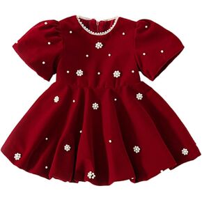 famuka Baby Toddler Girl Red Dress Long Sleeve Princess Dress