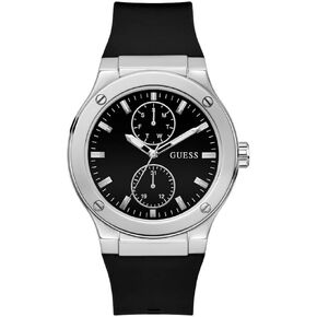 GUESS Men's 45mm Watch - Blue Strap Blue Dial Rose Gold Tone Case