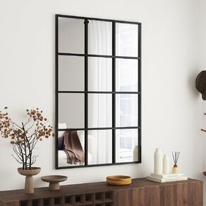 THKSHOUZ 24" Large Rattan Wall Mirror Decoraive Boho Wood Accent Mirror for Wall Decor Natural Woven Rattan Mirrors for Farmhouse,Living Room,Bedroom,Bathroom,White Frame