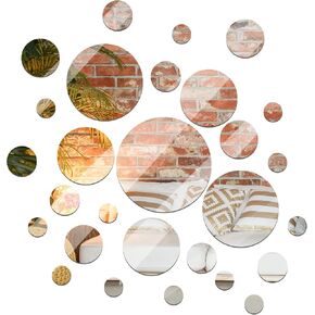 Jetec Real Glass Round Mirror Tiles Frameless Round Wall Mirrors Glass Mirror Tiles Round Mirrors Wall Mount with Double-Sided Acrylic Adhesive for Bedroom
