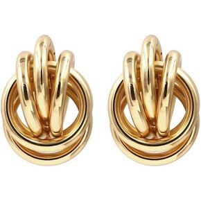 Twisted Knot Earrings Gold Plated Chunky Earrings Round Double Circle Statement Earrings for Women Girls