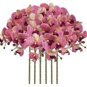 FagusHome 32" Artificial Phalaenopsis Flowers 6 Pcs with 4 Bundles Leaves Artificial Orchid Flowers Stem Plants for Home Décor (6Pcs)