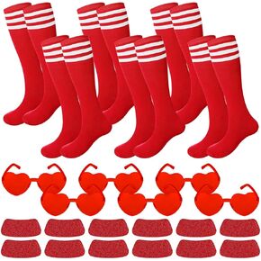 Tarpop 18 Pcs Womens Outdoor Sport Accessories Set 6 Pink Glitter Eyeblack Stickers 6 Pink Athletic Socks Soccer Softball Socks 6 Heart Shape for Themed Party Supplies