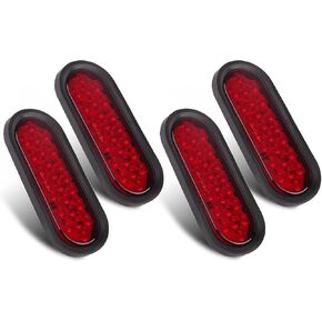 4Pcs 6 Inch Oval Led Trailer Tail Lights 24 LED, 6" Oval Led Stop Turn Brake Tail Lights Red Trailer Reverse Backup Lights White for Trucks w/Grommets and 3 Prong Wire Pigtails (2Red + 2White)