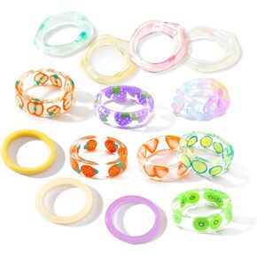 GRHOSE Resin Chunky Rings Acrylic Resin Rings Wide Thick Dome Knuckle Finger Stackable Joint Ring Retro Acrylic Transparent Vintage Plastic Resin ring sets