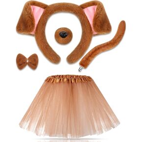 Zhanmai Puppy Dog Tutu Skirt Animal Costume Set Puppy Ears Headband Bow Tie Paw Gloves and Tutu Skirt for Carnival Mardi Gras Party(Dark Brown)