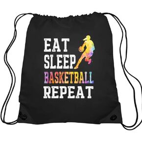 Haizct Eat Sleep Basketball Repeat Soccer Basketball Bag for, Sport Player Gift, Basketball Player Gift, Unisex Drawstring Backpack Bag for Gym Shopping Sport Yoga Dance Rehearsal