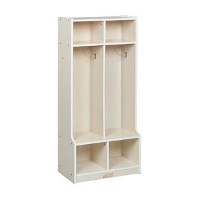 ECR4Kids 2-Section Coat Locker with Bench, Classroom Furniture, Natural