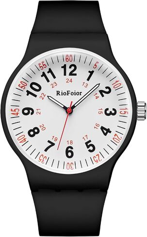 RioFoior Waterproof Analog Unisex Nurse Watch for Nurses,Nursing Students,Medical Professionals,Women,Men with Easy to Read Military Time Dials,Second Hand and 24 Hour,Soft Breathable Silicone Band. in Saudi Arabia