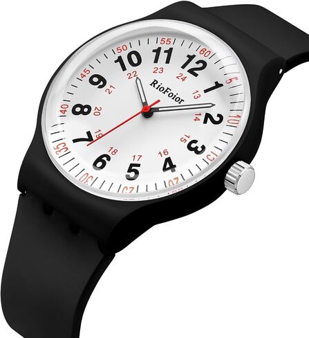 RioFoior Waterproof Analog Unisex Nurse Watch for Nurses,Nursing Students,Medical Professionals,Women,Men with Easy to Read Military Time Dials,Second Hand and 24 Hour,Soft Breathable Silicone Band. in Saudi Arabia