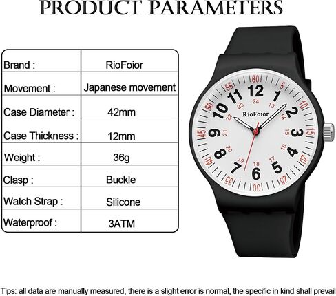 RioFoior Waterproof Analog Unisex Nurse Watch for Nurses,Nursing Students,Medical Professionals,Women,Men with Easy to Read Military Time Dials,Second Hand and 24 Hour,Soft Breathable Silicone Band. in Saudi Arabia
