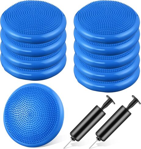 Leitee 10 Pcs Inflated Wobble Cushion Balance Disc Wiggle Seat with Needle Pump Sensory Balance Cushion for Exercise Fitness Yoga Strengthen Core Stability Physical Therapy Home School in Kuwait