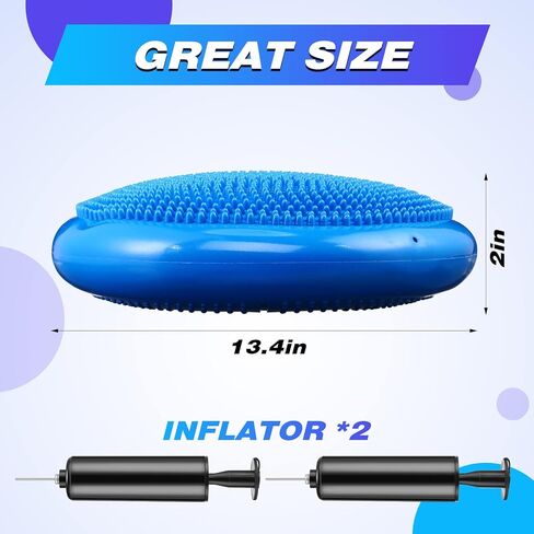 Leitee 10 Pcs Inflated Wobble Cushion Balance Disc Wiggle Seat with Needle Pump Sensory Balance Cushion for Exercise Fitness Yoga Strengthen Core Stability Physical Therapy Home School in Kuwait