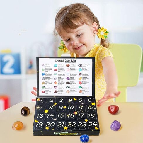 Apengshi الكريستال الطبيعي 24 شعرية الحجر الخام المعادن صندوق أعمى مجموعة شفاء كريستال للأطفال العلوم التعليمية تعميم مجموعة هدية صندوق الديكور in Kuwait