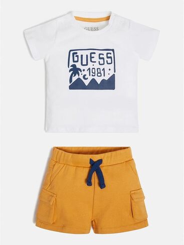 GUESS baby-boys Short Sleeve Organic Cotton Striped Tee and French Terry Shorts in Saudi Arabia