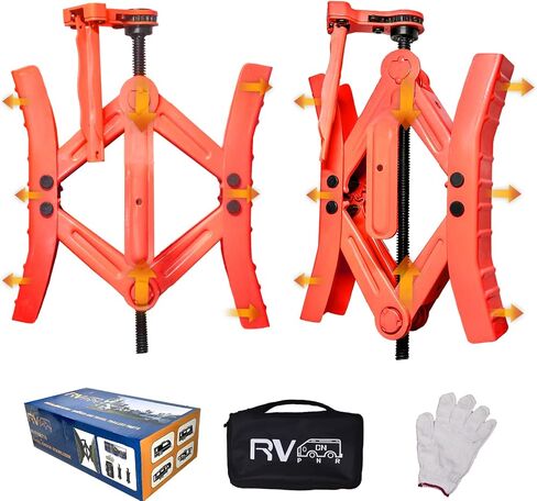 Camper Wheel Chock Stabilizers,RV Heavy Duty Tire Chock Stabilizers,Travel Trailers Wheel Chock Scissor 2 Sets with Built-in Wrench, Tire Locking Chocks Accessories，Black in Saudi Arabia
