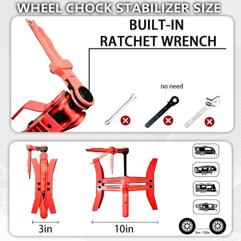 Camper Wheel Chock Stabilizers,RV Heavy Duty Tire Chock Stabilizers,Travel Trailers Wheel Chock Scissor 2 Sets with Built-in Wrench, Tire Locking Chocks Accessories，Black in Saudi Arabia