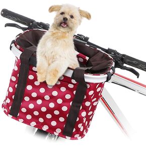 Lixada Bike Basket Detachable Folding Bicycle Small Dog Bike Front Carrier Baskets with Cute Pattern Removable Quick Release Cycling Handlebar Bag Mountain Bike Women Picnic Shopping Commuting