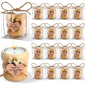 MTLEE 16 Pack Wooden Tealight Candle Holders Kit Wedding Bridal Shower Candles Thank You Guest Gifts Cylinder Handmade Candle with Card Box Rope for Baby Bridal Shower Christmas Party Gift