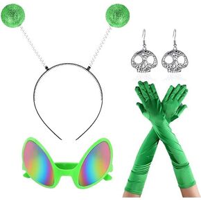 SHDIEHJFMLDH 4 Pcs Silver Alien Glasses Martian Headband Set, And With Silver Gloves Alien Earring, For Cosplay Costume, Space Theme Accessories