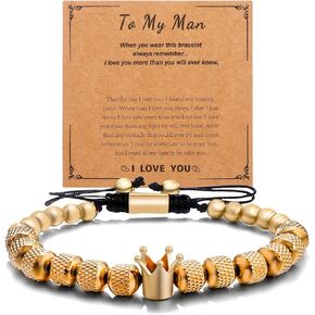 GZJOGO To My Man- Straighten Your Crown Bracelet Gift,to My Man Bracelet Gifts for Men, Adjustable Stainless steel Crown Bracelets for Husband Boyfriend, Valentine Birthday Christmas Gifts for Men