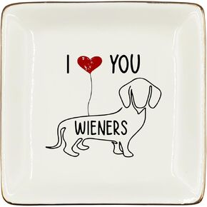 WODMIS Dachshund I Love You Ceramic Tray Dish, Dachshund Wiener Dog Mom Gifts Jewelry Plate Dish, Dachshund Dog Ring Dish,Christmas Valentines Mothers Day Dachshund Gifts For Women Dog Mom