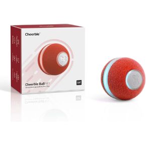 Cheerble Interactive Cat Ball Toy, Automatic Moving Ball Puzzle Toy for Indoor Cat Kitten, Smart Anti-Depression Pet Toy Fun Gift with Light, Red