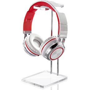 Xuhal Acrylic Headphones Stand with Gold Hardware, Acrylic Headphone Stand Headset Holder, Transparent Desktop Gaming Headset Stand Hanger Rack for Desk Office Accessories, 4 x 5 x 10.5 Inches