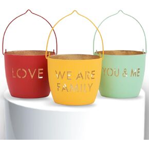 Candle Holders with Inspirational Words Love, You & Me, We are Family Set of 3 Metal Lantern Candle Holders Ideal for Gifting Meditation Hanging Display or Table Decor Use Votive or Pillar Candles