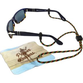 Eyeglass Retainer & Sunglass Holder By Peeper Keepers Supercord Adjustable, Rasta Multi, 1pk | w/Microfiber Cloth