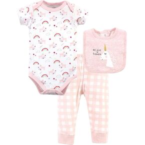 Luvable Friends Unisex Baby Bodysuit, Pant and Bib, Unicorn, 0-3 Months