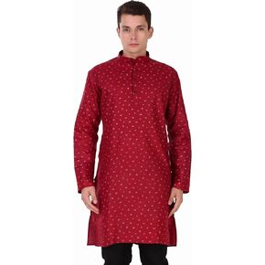 SKAVIJ Mens Cotton Printed Kurta Long Sleeve Tunic Shirt