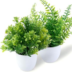 GREENTIME Artificial Potted Plants Set of 3 Mini Fake Plants,3 Pack Small Eucalyptus Potted Plants,Wheat Grass Faux Plant in Black Pot for Home Office Desk,Bathroom Shelf,Bedroom Indoor Decorations.