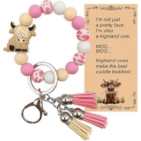 Silicone Keychains Bracelet for Women Girls,Beaded Key Ring Wristlet for Car Keys,keyChain with Leather Tassel