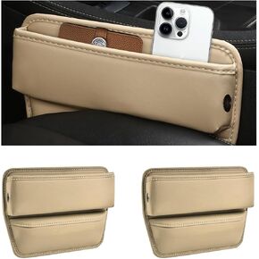 Car Seat Gap Filler Organizer, Leather Multifunctional Seat Gap Storage Box with Cup Holder, Auto Seat Console Side Organizer for Phone Glasses Key Card, Car Accessories (Beige, Driver)