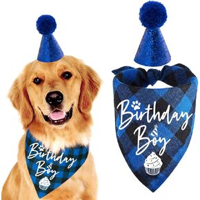 Classic Red Plaid Pet Puppy Dog Bandana with Dog Birthday Party Hat Accessories, Dog Girl Birthday Bandana Scarf