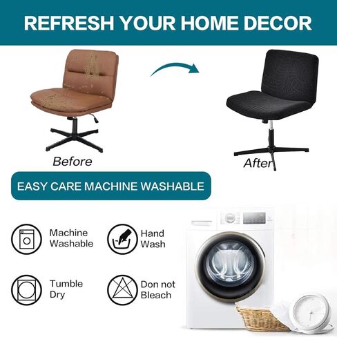 KRFOONN Armless Criss Cross Chair Slipcover Stretch Armless Office Desk Chair Cover Wide Seat Computer Task Vanity Chair Cover Modern Mid Back Accent Chair Cover for Home Office Bedroom, 03 in Kuwait