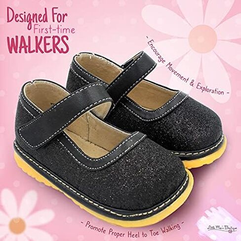 حذاء ماري جين من ليتل ماي بوتيك للفتيات الصغيرات، حذاء مشي مثالي مع مصدر صرير قابل للإزالة وحزام قابل للتعديل - حذاء بنعل ناعم للفتيات الصغيرات in Kuwait