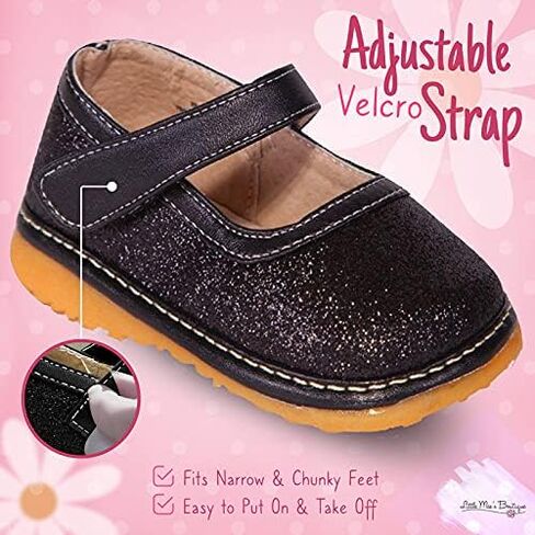 حذاء ماري جين من ليتل ماي بوتيك للفتيات الصغيرات، حذاء مشي مثالي مع مصدر صرير قابل للإزالة وحزام قابل للتعديل - حذاء بنعل ناعم للفتيات الصغيرات in Kuwait
