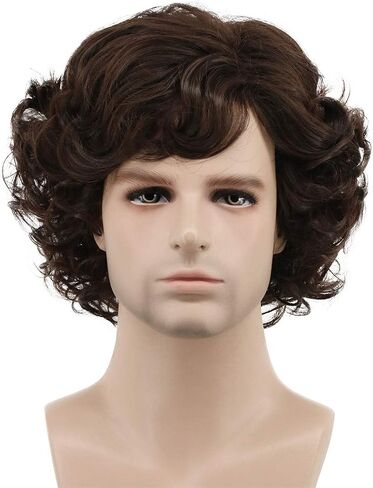 karlery Men's Black Short Fluffy Curly Wig Halloween Cosplay Wig Anime Costume Party Wig in Saudi Arabia