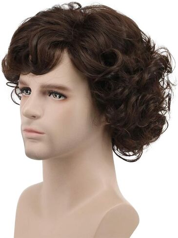 karlery Men's Black Short Fluffy Curly Wig Halloween Cosplay Wig Anime Costume Party Wig in Saudi Arabia